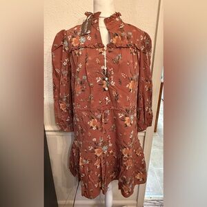 Matilda Jane brown floral Tiered Dress large nwt  ruffle womens large